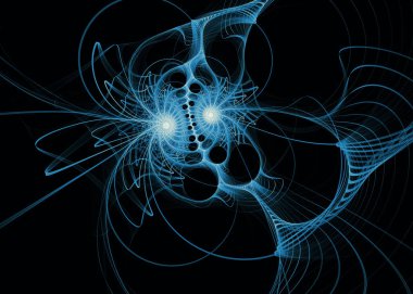 Fractal Paths serisi. Geometri, matematik, fraktal tasarım, bilim ve görselleştirme konularındaki simetrik mavi ışık desenleri.