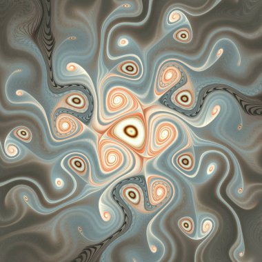 Fraktal girdap serisi. Tasarım, akış görselleştirme, fraktal geometri, kaos teorisi, sanat ve bilim konularında gelişen bir sistem öneren parlak ve karmaşık bir grafik..