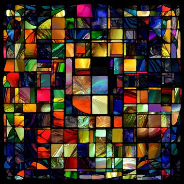 Lekeli Cam serisinin yeniden doğuşu. Işık algısı, yaratıcılık, sanat ve tasarım konularındaki çeşitli cam dokuları, renkleri ve şekillerin arkaplan kompozisyonu.