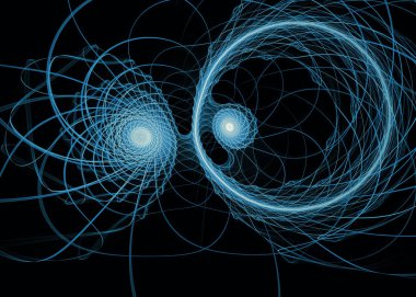 Fraktal patika serisi. Geometrik görselleştirme, fraktal geometri, kaos teorisi, sanat, bilim ve tasarım konularındaki parlak, mavi çift sarmalın soyut yorumlanması.