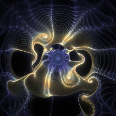 Fraktal simetri serisi. Tasarım, uzay, topoloji, geometri, kaos teorisi, sanat ve bilim konularında birbiriyle bağlantılı, parlayan spirallerin dizaynı.