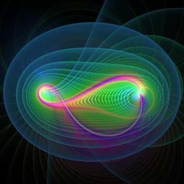 Kuantum Dinamik serisi. Popüler bilim, eğitim ve araştırma konularındaki girdap, bükme ve etkileşim dalgalarından oluşan soyut bir arka plan.