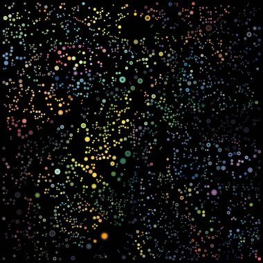 Dot World serisi. Atomik yapı, tasarım birliği, moleküler teori ve soyutlama konularında karmaşık enerji ağları oluşturan titreşimli daireler..