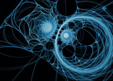 Fractal Paths serisi. Matematik, fraktal tasarım, bilim, görselleştirme ve geometri konularında soyut bir spiral oluşturan parlak, dalgalı çizgiler.