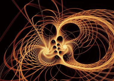 Fraktal Geometri serisi. Görselleştirme, geometri, matematik, fraktal tasarım ve bilim konularında akan altın enerji çizgileri.