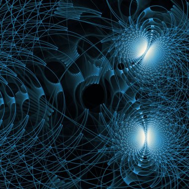 Uzay türbülans serisi. Modern bilim ve araştırma konularındaki girdap, bükülme, etkileşim ve dalga desenlerinin arka plan tasarımı.