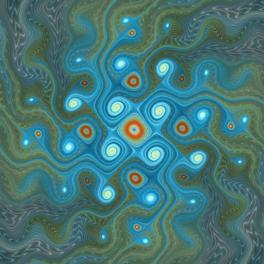 Fraktal akış serisi. Zorlayıcı bir soyut tasarım bilim, akış görselleştirme, fraktal geometri, kaos teorisi, sanat ve tasarım üzerine tefekküre davet ediyor..