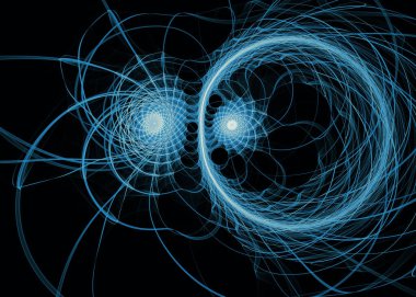 Fraktal iplikler serisi. Kaos teorisi, sanat, bilim, tasarım, geometrik görselleştirme ve fraktal geometri konularında zengin olan mavi enerji akışı.