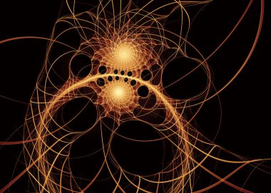 Fraktal iplikler serisi. Sanat, bilim, tasarım, geometrik görselleştirme, fraktal geometri ve kaos teorisi üzerine dönen bir ışık fırtınasının soyut tasviri.