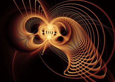 Fractal Threads series. Swirling golden abstract forms on the subject of geometric visualization, fractal geometry, chaos theory, art, science and design.