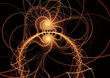 Fractal Geometry series. Dynamic flow of golden, luminous elements on the subject of fractal design, science, visualization, geometry and math.