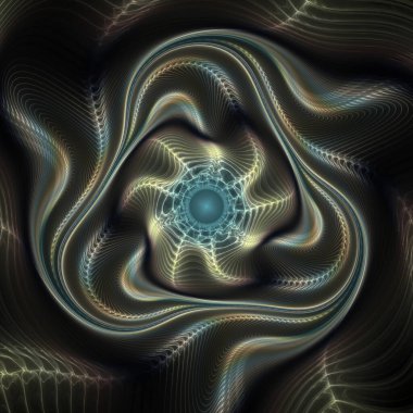 Fraktal simetri serisi. Tasarım, uzay, topoloji, geometri, kaos teorisi, sanat ve bilim konularında soyut ve sarmal enerji akışları görüntüsü.