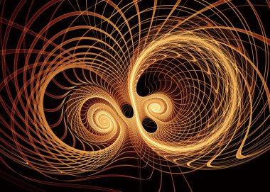 Fractal Paths serisi. Matematik, fraktal tasarım, bilim, görselleştirme ve geometri konularında aydınlatılmış altın ipliklerin zarif ağı.