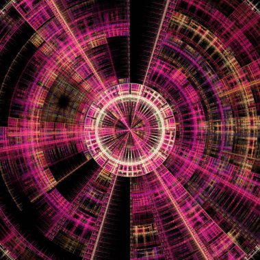 Fractal Disc series. Abstraction of a luminous, futuristic mandala on the subject of science, fractal flame visualization, art, chaos theory, design and fractal geometry.