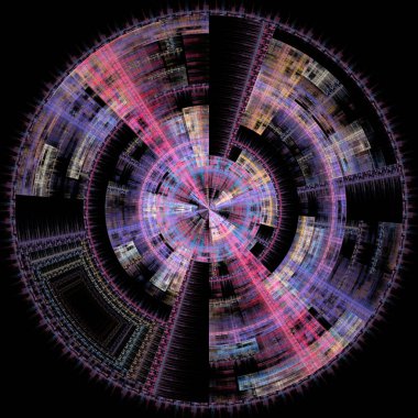 Radyal simetri serisi. Bilim, matematik, radyal geometri, görselleştirme ve fraktal tasarım konularındaki soyut teknolojik verilerin örüntüsü.