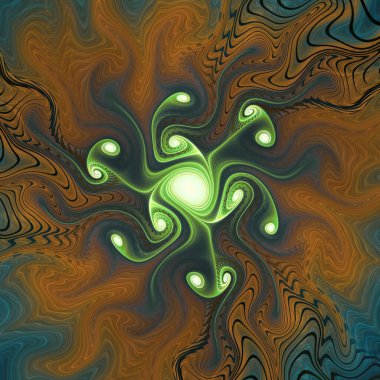 Fraktal girdap serisi. Fraktal geometri, kaos teorisi, sanat, bilim, tasarım ve akış görselleştirme üzerine zengin ve yoğun bir sıvı ışık tablosu.