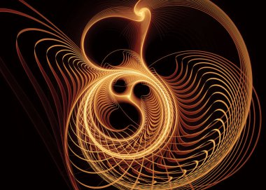 Fractal Paths serisi. Sıcak altın tonlarda kıvrımlı şekiller, geometri, matematik, fraktal tasarım, bilim ve görselleştirme konularında derinlik yaratır..