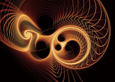 Fraktal patika serisi. Hassas altın filigran, bilim, tasarım, geometrik görselleştirme, fraktal geometri, kaos teorisi ve sanat konularındaki merkezi bir noktadan dışa doğru genişliyor..