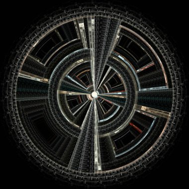 Merkezi Geometri serisi. Görselleştirme, radyal geometri, bilim, matematik ve fraktal tasarım konularında yayılan geometrik desenlerin resmi.