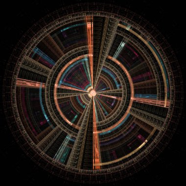 Radyal simetri serisi. Matematik, bilim, görselleştirme, radyal geometri ve fraktal tasarım konularında karmaşık bir radyal form çizimi.