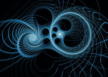 Fraktal iplikler serisi. Kaos teorisi, sanat, bilim, tasarım, geometrik görselleştirme ve fraktal geometri üzerine organik mavi ışık heykeli.