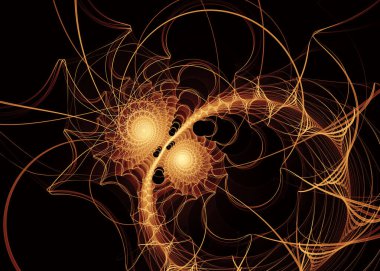 Fraktal Geometri serisi. Görselleştirme, geometri, matematik, fraktal tasarım ve bilim konularına sınırsızca uzanan parlak altın ışık ağı..