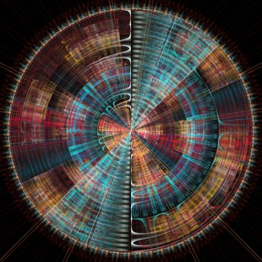 Fraktal Disk serisi. Fraktal alev görselleştirme, sanat, bilim, tasarım, fraktal geometri ve kaos teorisi üzerine simetrik fraktal yapının yapısı.