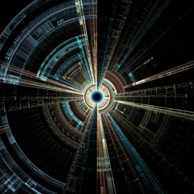 Radyal simetri serisi. Matematik, fraktal tasarım, görselleştirme, bilim ve radyal geometri konularındaki parlak fraktal çarkın düzenlenmesi.