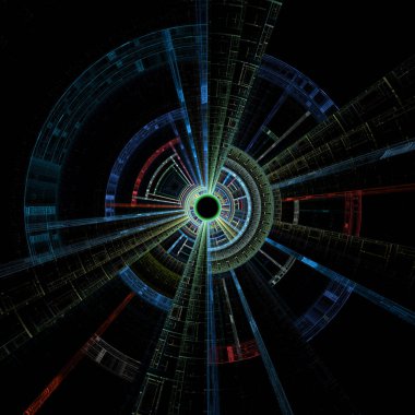 Fraktal Disk serisi. Kaos teorisi, fraktal geometri, sanat, bilim, tasarım ve fraktal alev görselleştirme konularındaki karmaşık geometrik çizgilerin grafiği.