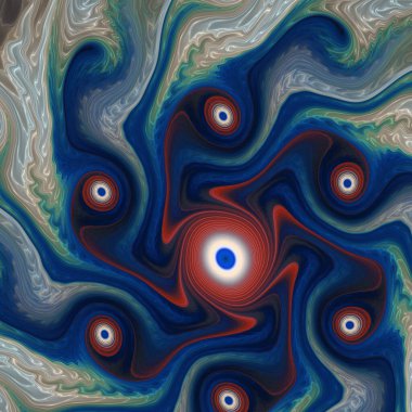 Fraktal girdap serisi. Fraktal geometri, kaos teorisi, sanat, bilim, tasarım ve akış görselleştirme konularında canlı ve karanlık organik formların zengin bir duvar halısı..