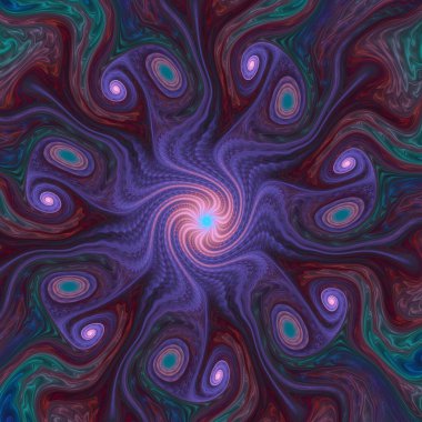 Fraktal girdap serisi. Akış görselleştirme, fraktal geometri, kaos teorisi, sanat, bilim ve tasarım konularında dönen gök cisimlerinin canlı bir tasviri.