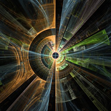 Fraktal disk serisi. Kaos teorisi, sanat, fraktal geometri, fraktal alev görselleştirme, bilim ve tasarım konularında karmaşık bir radyal biçimin oluşturulması.
