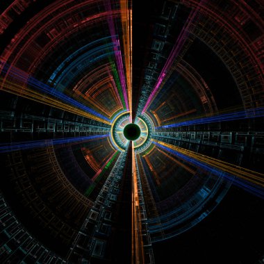 Fraktal Disk serisi. Kaos teorisi, fraktal alev görselleştirme, fraktal geometri, tasarım, sanat ve bilim konularındaki canlı dairesel mandalanın grafiği.