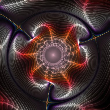 Fraktal kumaş serisi. Görselleştirme, geometri, matematik, fraktal tasarım ve bilim konularındaki dinamik ve parlayan çizgilerin temsili.