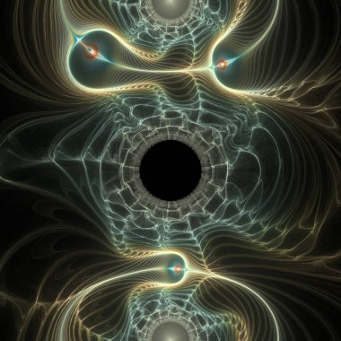 Fraktal alan, seri. Uzay, topoloji, geometri, kaos teorisi, sanat, bilim ve tasarım konularında ışık saçan, akan enerji formlarının soyut bileşimi.