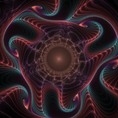 Fraktal kumaş serisi. Matematik, fraktal tasarım, bilim, görselleştirme ve geometri konularında ışıl ışıl, ağ benzeri bir yapının görselleştirilmesi.