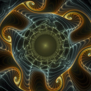 Fraktal Geometri serisi. Görselleştirme, geometri, matematik, fraktal tasarım ve bilim konularındaki parlak, fraktal bir manzara.