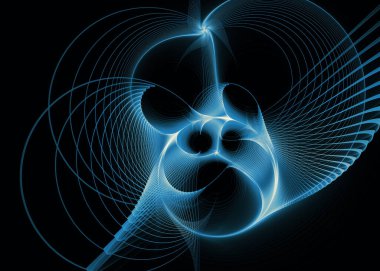 Fraktal iplikler serisi. Kaos teorisi, sanat, bilim, tasarım, geometrik görselleştirme ve fraktal geometri konularında karanlık bir alana karşı dinamik mavi desenler.