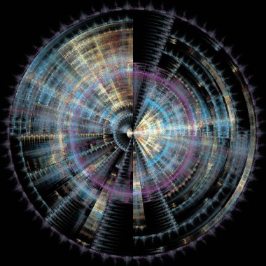 Radyal simetri serisi. Matematik, fraktal tasarım, görselleştirme, bilim ve radyal geometri konularındaki parlak fraktal çarkın düzenlenmesi.