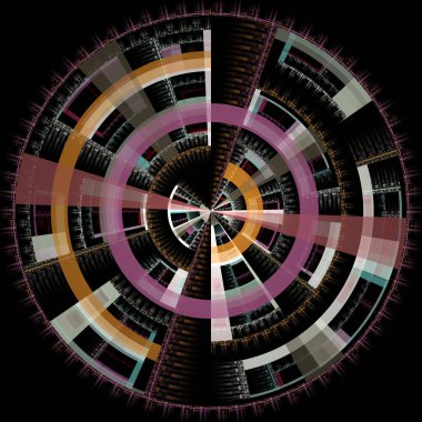 Radyal simetri serisi. Matematik, fraktal tasarım, bilim, radyal geometri ve görselleştirme konularında çok renkli geometrik bir soyutlama.