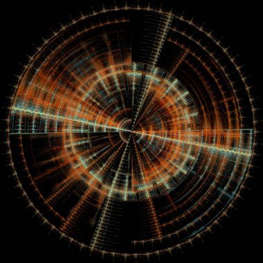 Fraktal Disk serisi. Kaos teorisi, fraktal geometri, sanat, bilim, tasarım ve fraktal alev görselleştirme konularındaki karmaşık geometrik çizgilerin grafiği.