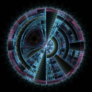 Fraktal Disk serisi. Sanat, bilim, fraktal geometri, kaos teorisi, tasarım ve fraktal alev görselleştirmesi konularında parlak bir fraktal çarkın tasarımı.