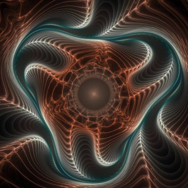 Fraktal Geometri serisi. Görselleştirme, geometri, matematik, fraktal tasarım ve bilim konularında karmaşık, parıldayan bir filament ağının tasarımı.