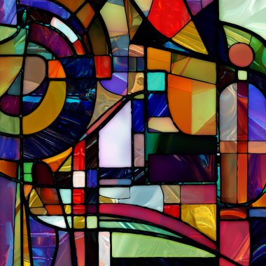 Lekeli Cam serisinin yeniden doğuşu. Işık algısı, yaratıcılık, sanat ve tasarım konularındaki çeşitli cam dokuları, renkleri ve şekillerin arkaplan kompozisyonu.