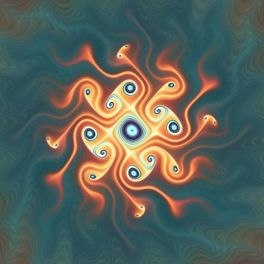 Fraktal girdap serisi. Akış görselleştirme, fraktal geometri, kaos teorisi, sanat, bilim ve tasarım konularında birbiriyle bağlantılı kozmik yolların büyüleyici bir tasviri.