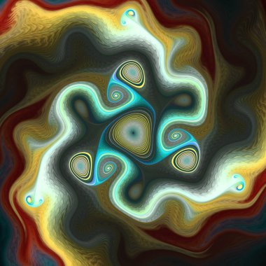 Fraktal akış serisi. Kaos teorisi, sanat, akış görselleştirme, fraktal geometri, bilim ve tasarım konularında iç içe geçmiş parlak dalların ruhani tasviri..