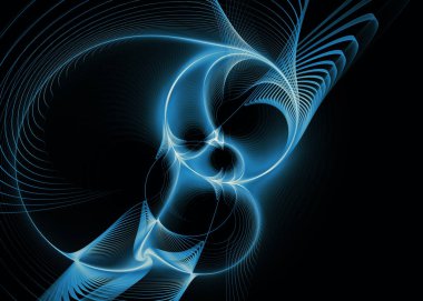 Fraktal Geometri serisi. Fraktal tasarım, bilim, görselleştirme, geometri ve matematik konularında eş merkezli mavi enerji dalgaları.