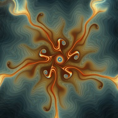 Fraktal akış serisi. Sanat, akış görselleştirme, fraktal geometri, kaos teorisi, bilim ve tasarım konularında birbirine geçmiş ışık ve karanlığın zengin bir duvar halısı..