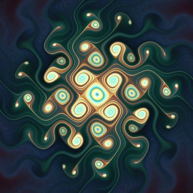 Fraktal Girdap serisi. Organik geometri, matematik, fraktal tasarım, bilim ve görselleştirme konularında parlayan sıvı kalıplarının karmaşık bir düzeni.