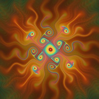 Fraktal girdap serisi. Akış görselleştirme, fraktal geometri, kaos teorisi, sanat, bilim ve tasarım konularında sıvı dinamiğinin özünün derin bir keşfi.